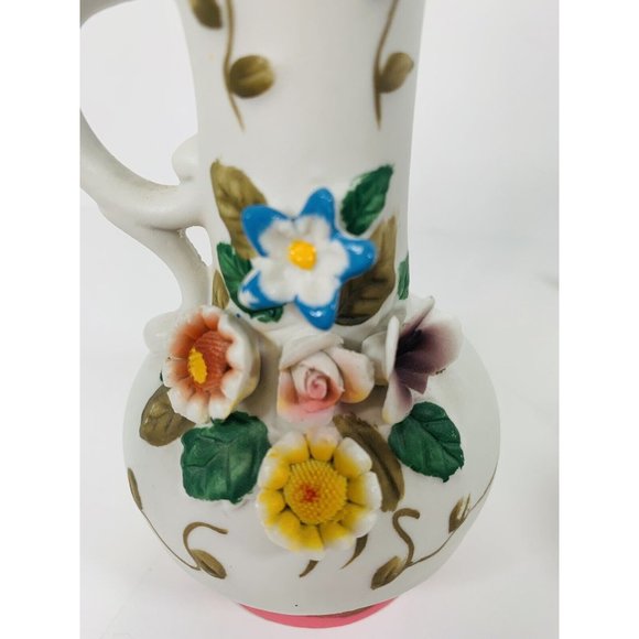 Vintage Interpur R.O.C. 3D Ceramic Victorian Applied Flower Vase Pitcher Set - Picture 10 of 12